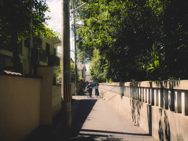 A couple chatting while walking down a narrow street in Kyoto